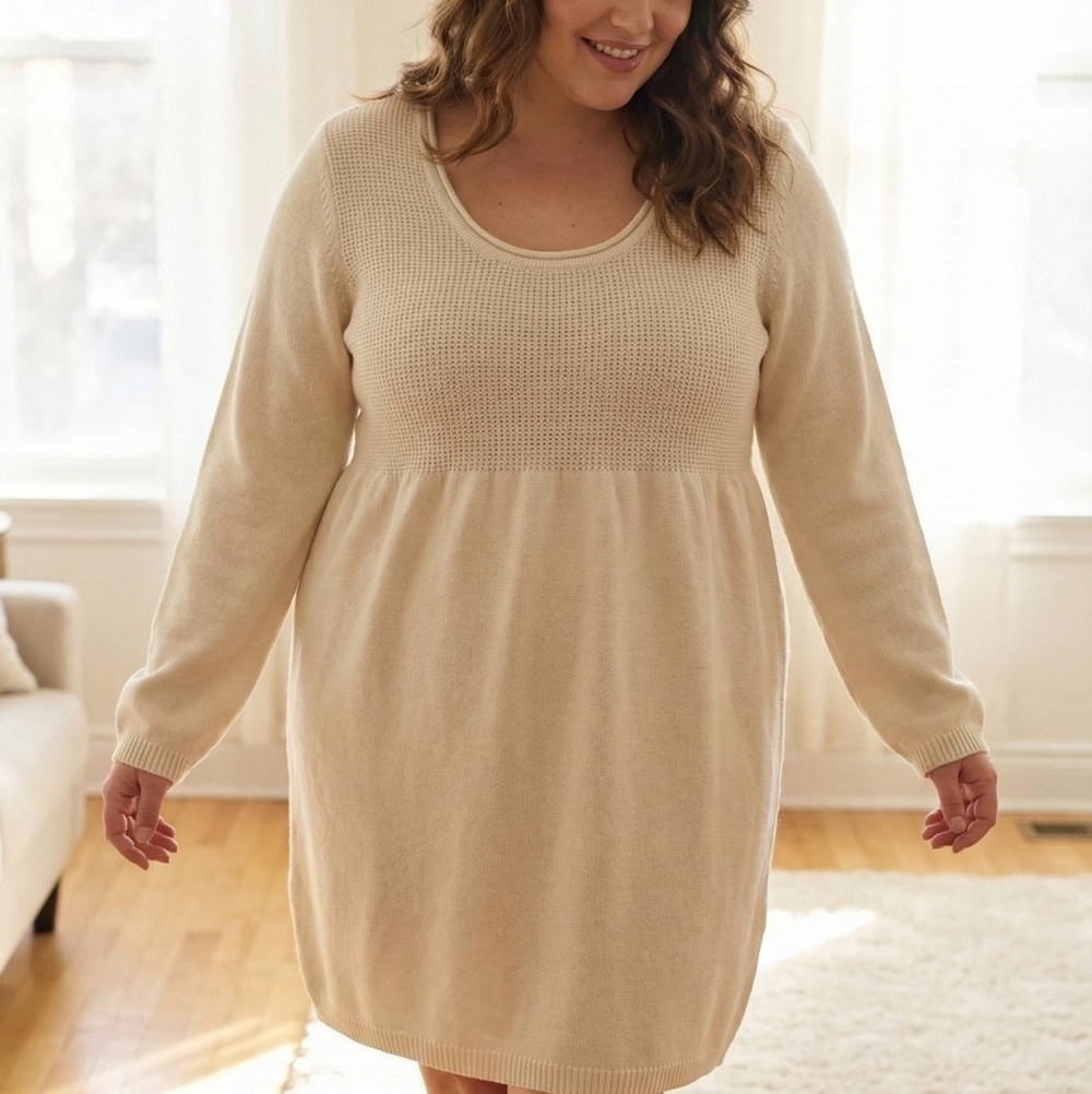 Calvin Klein Cream Long Sleeve Knit Dress